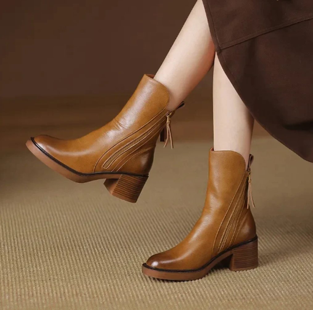 Black Ankle Boots for Women with Arch Support - Stylish Orthopedic Booties with Side Zipper and Block Heel 0