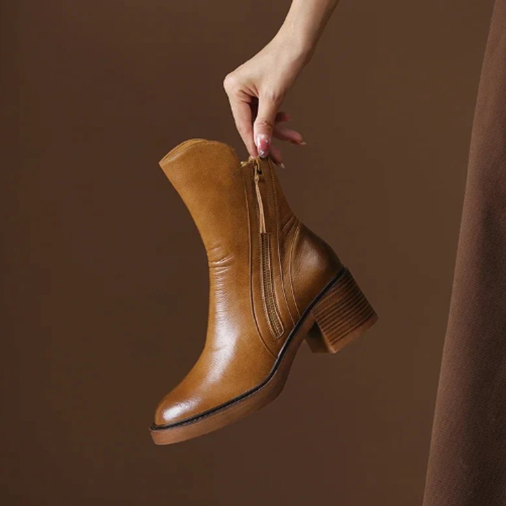 Black Ankle Boots for Women with Arch Support - Stylish Orthopedic Booties with Side Zipper and Block Heel 1