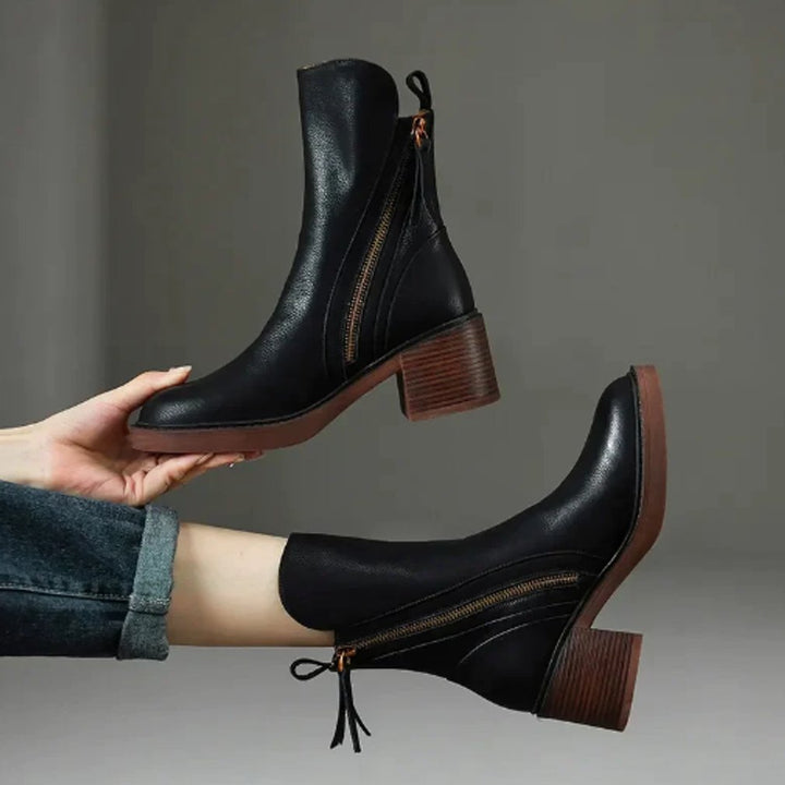 Black Ankle Boots for Women with Arch Support - Stylish Orthopedic Booties with Side Zipper and Block Heel 3