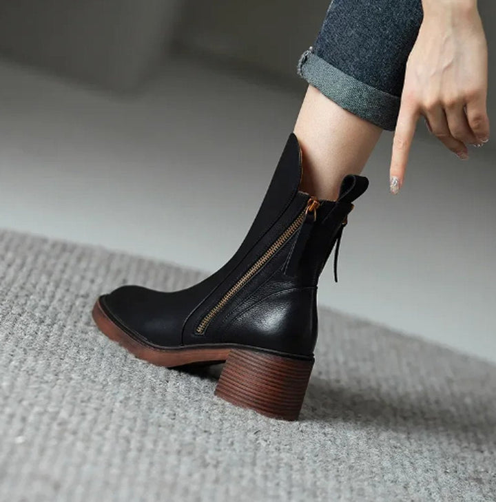 Black Ankle Boots for Women with Arch Support - Stylish Orthopedic Booties with Side Zipper and Block Heel 4