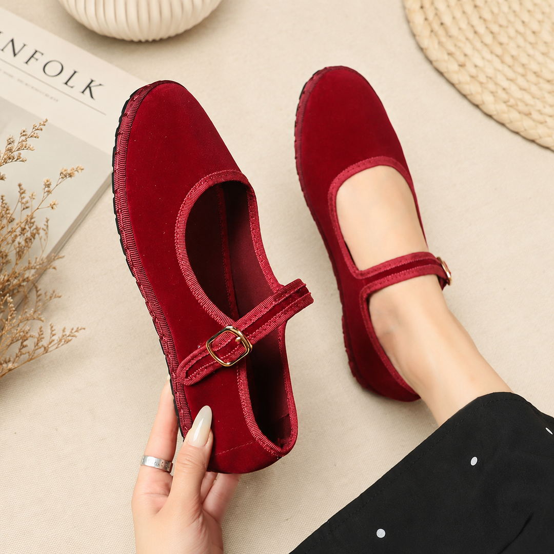 Arch Support Mary Jane Ballet Flats for Women - Round Toe with Buckle Strap