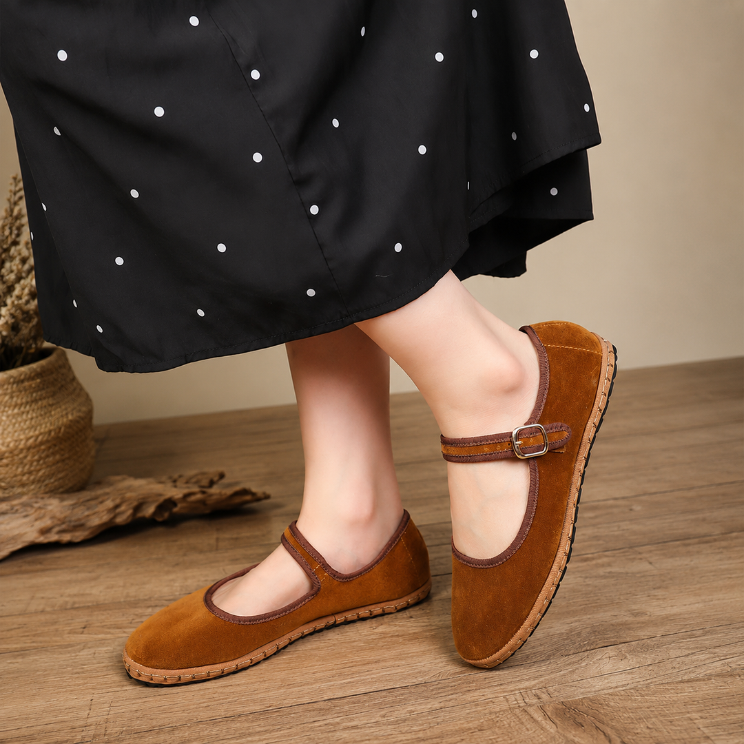 Arch Support Mary Jane Ballet Flats for Women - Round Toe with Buckle Strap