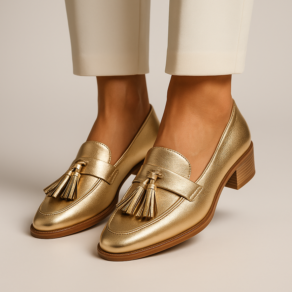 Elegant Gold Loafers for Women - Chic Slip-On Comfort 0