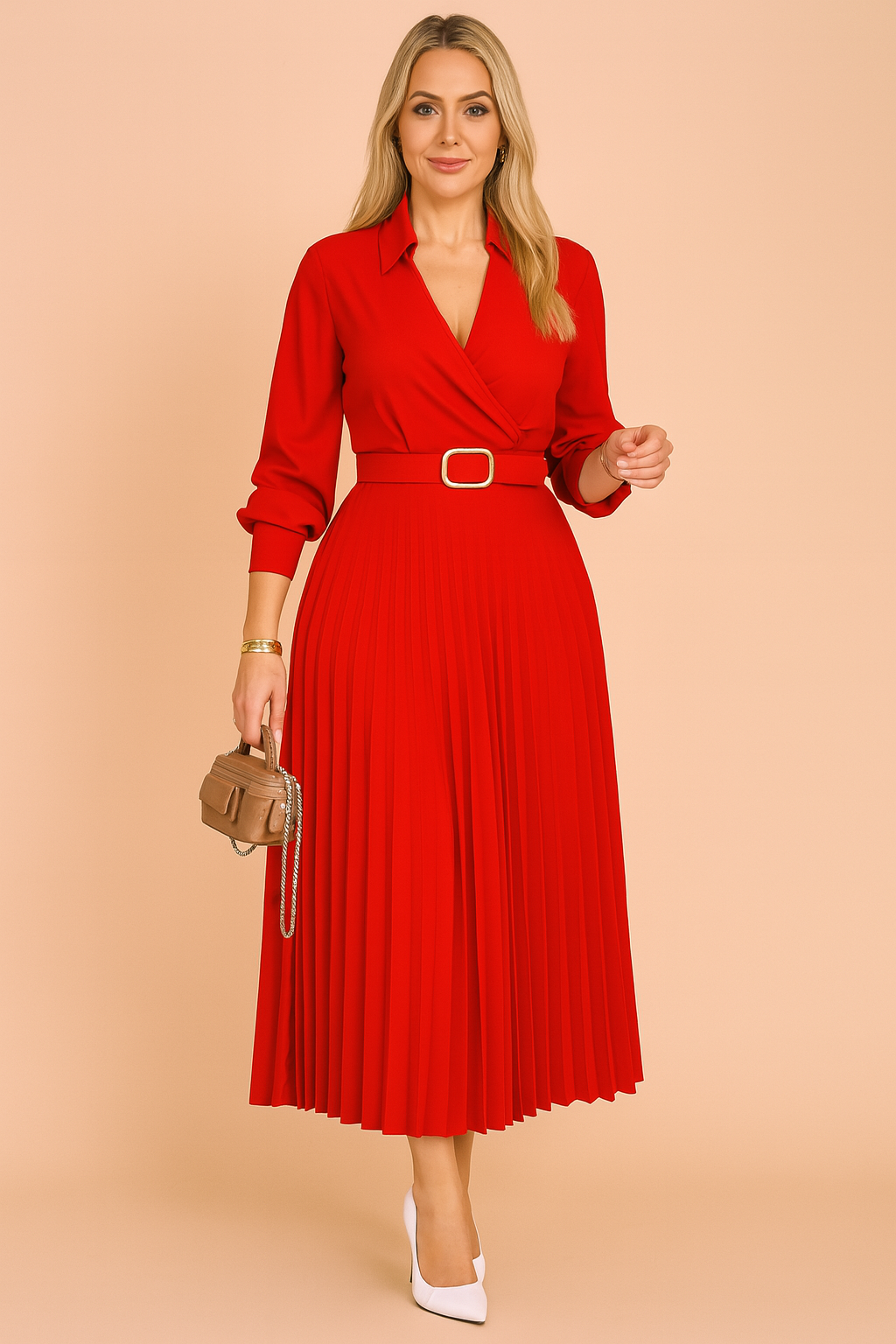 Elegant Plus Size Summer Dress with V-Neckline and 3/4 Sleeves 0
