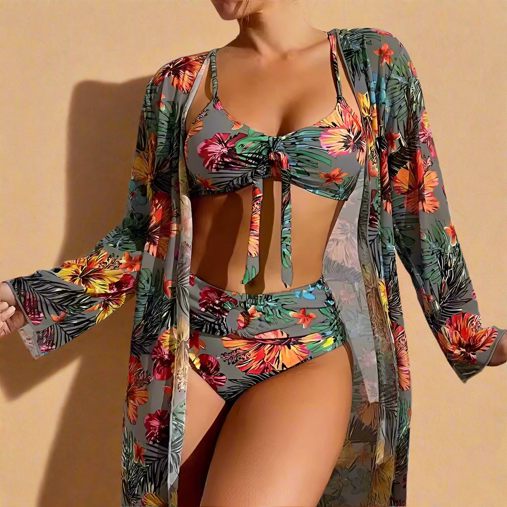 Floral High Waisted Bikini Set for Women - Vibrant Tropical High Cut Bikini Bottoms for Summer Beachwear 11