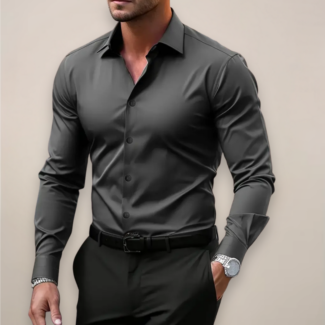 Men's Dress Shirt - Classic Notched Collar Long Sleeve for Smart Casual Style 0