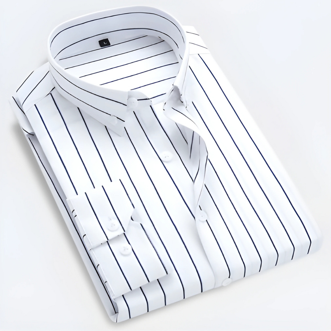 Men's Dress Shirt - Stylish Striped Long Sleeve Button-Up for Smart Casual and Versatile Wear 0