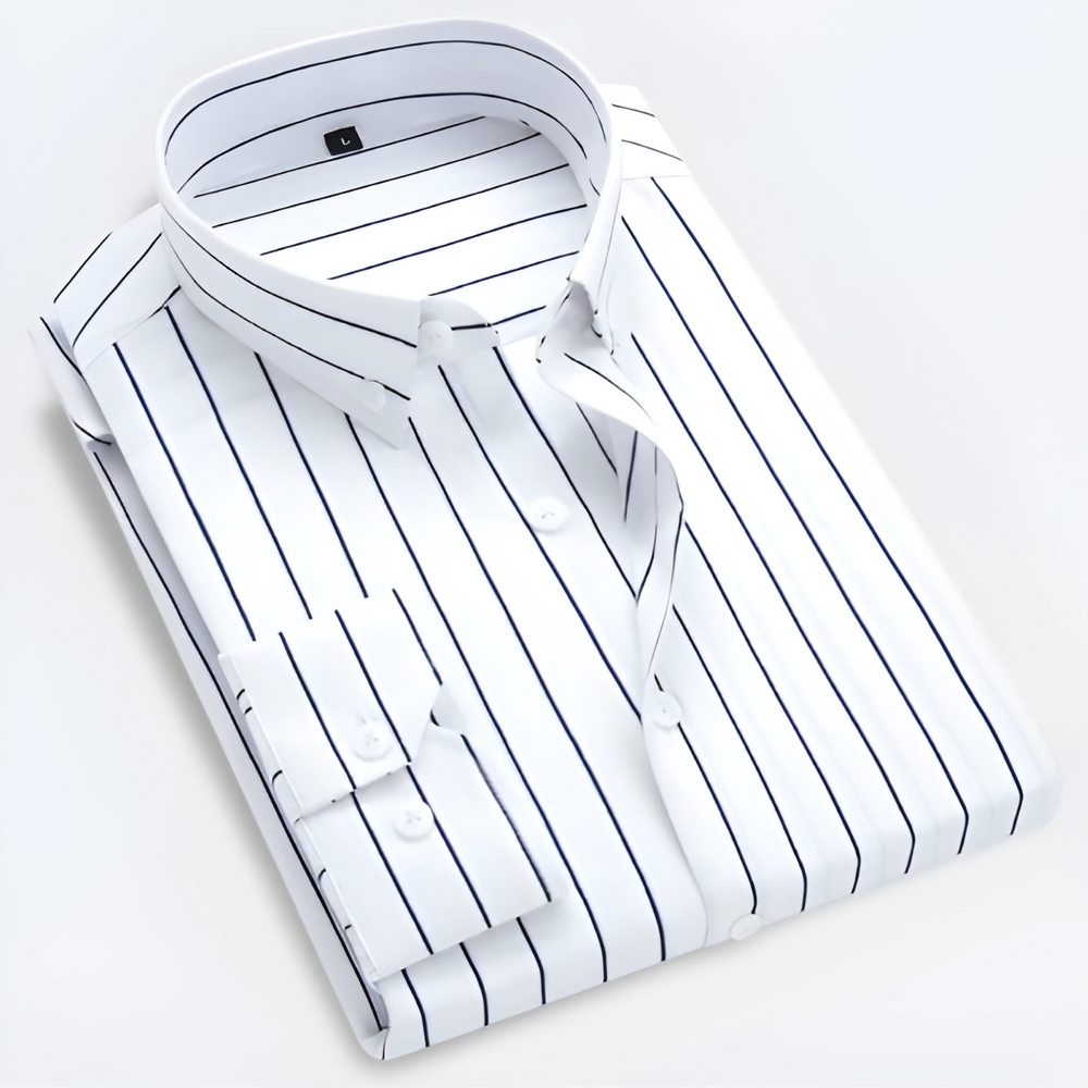 Men's Dress Shirt - Stylish Striped Long Sleeve Button-Up for Smart Casual and Versatile Wear 1