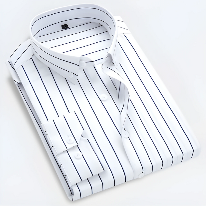 Men's Dress Shirt - Stylish Striped Long Sleeve Button-Up for Smart Casual and Versatile Wear 1