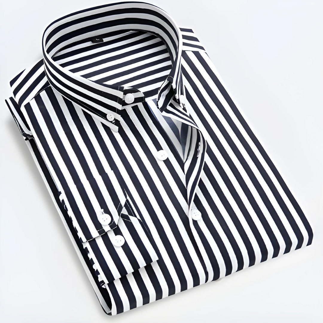 Men's Dress Shirt - Stylish Striped Long Sleeve Button-Up for Smart Casual and Versatile Wear 4