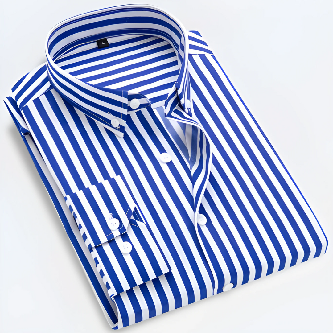Men's Dress Shirt - Stylish Striped Long Sleeve Button-Up for Smart Casual and Versatile Wear 6