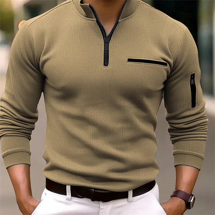 Men's Long Sleeve Zipper Shirt - Sporty Elegance with Modern Collar for Casual Comfort 2