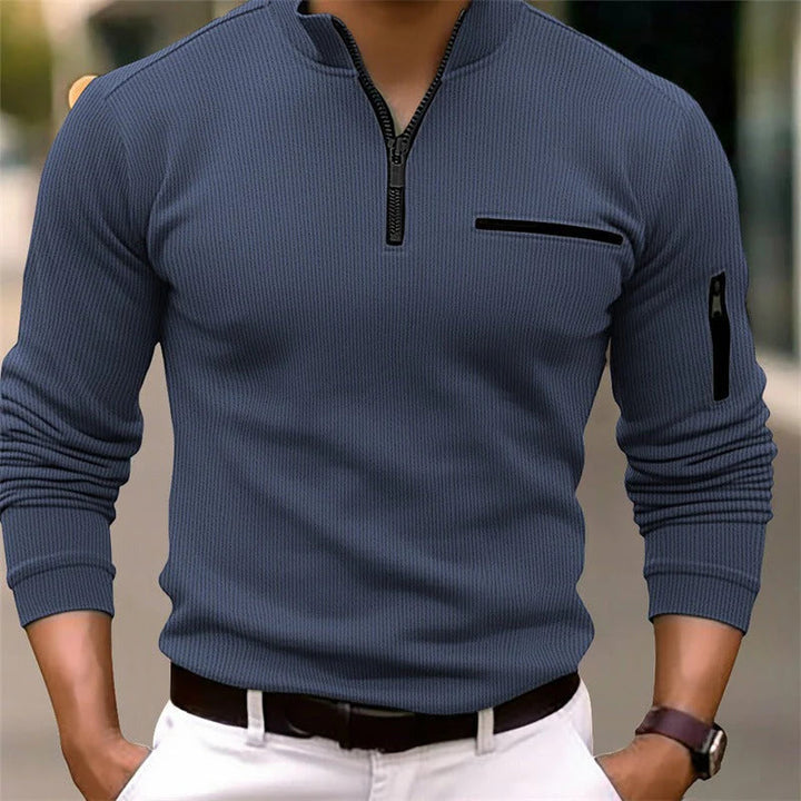 Men's Long Sleeve Zipper Shirt - Sporty Elegance with Modern Collar for Casual Comfort 3