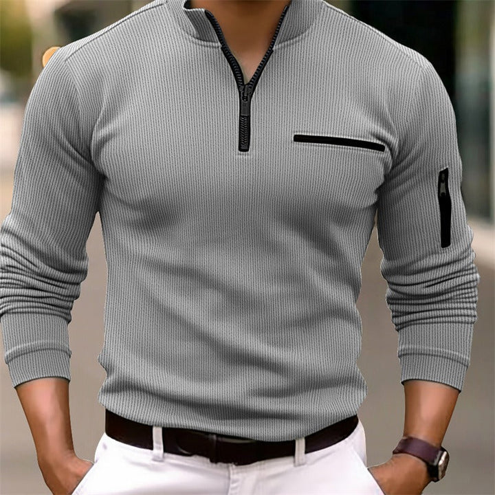 Men's Long Sleeve Zipper Shirt - Sporty Elegance with Modern Collar for Casual Comfort 4