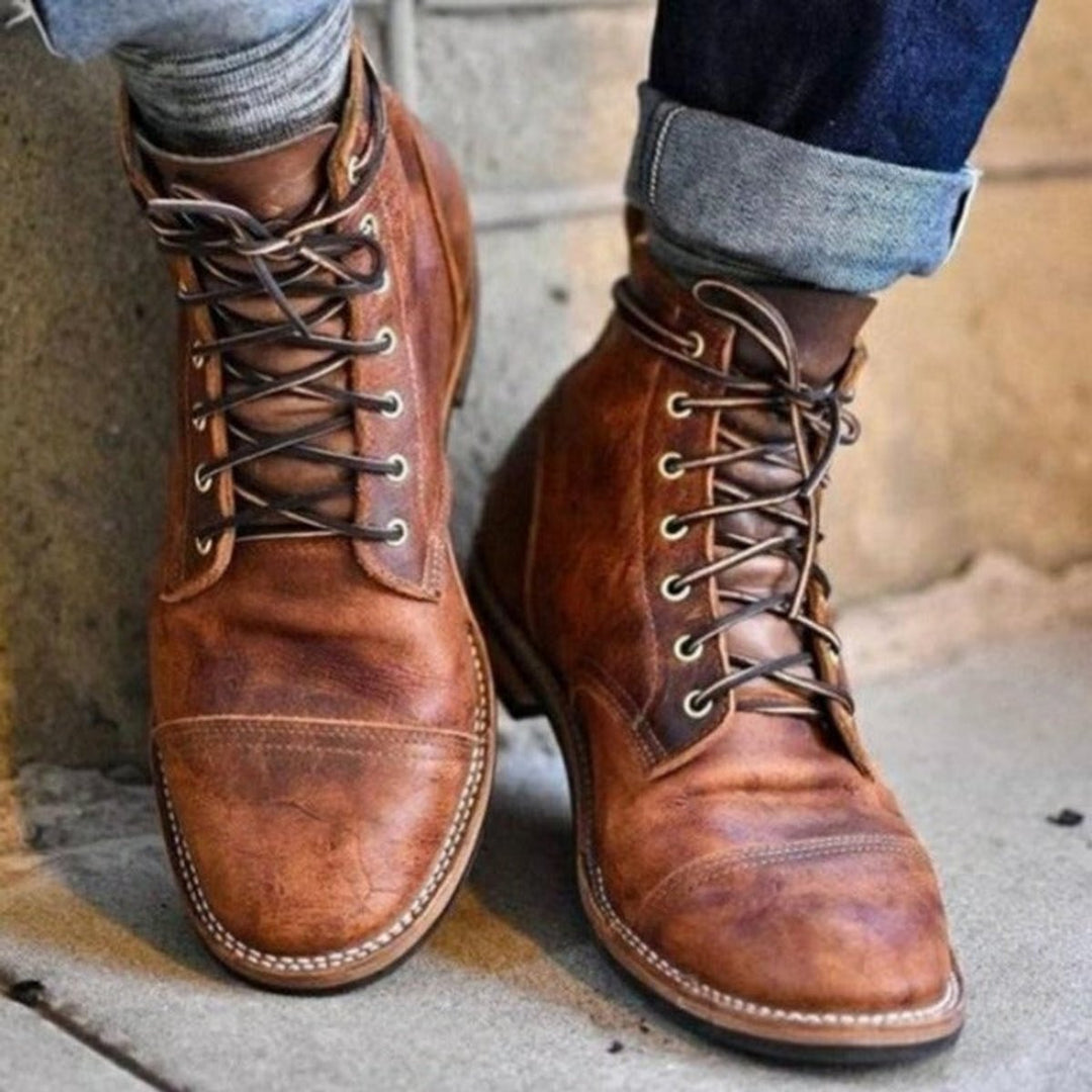 Men's Orthopedic Lace-Up Cap-Toe Ankle Boots with Arch Support 0