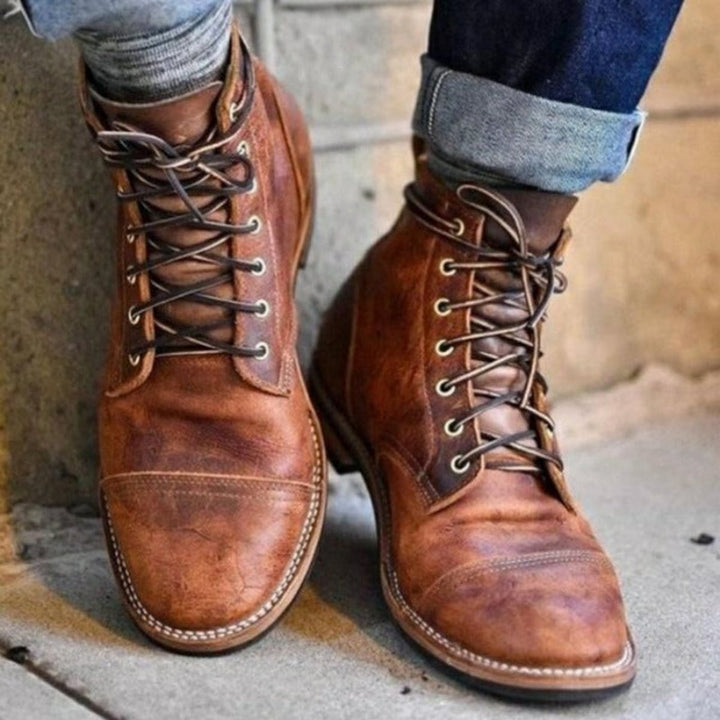 Men's Orthopedic Lace-Up Cap-Toe Ankle Boots with Arch Support 0