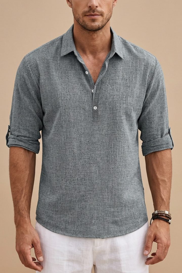 Men's Polo Shirt - Classic Fit Linen Style for Spring and Summer Casual Wear 3