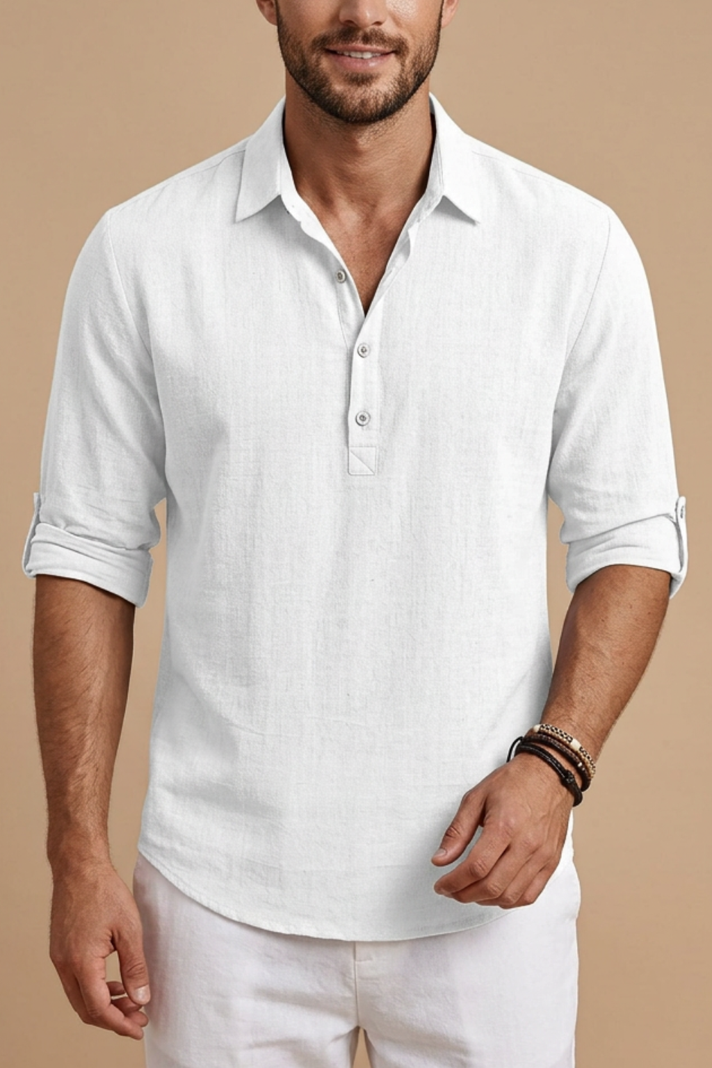 Men's Polo Shirt - Classic Fit Linen Style for Spring and Summer Casual Wear 6