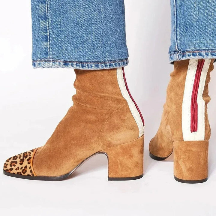 Orthopedic Ankle Boots for Women with Arch Support and Block Heel, Stylish Leopard Print Design 3