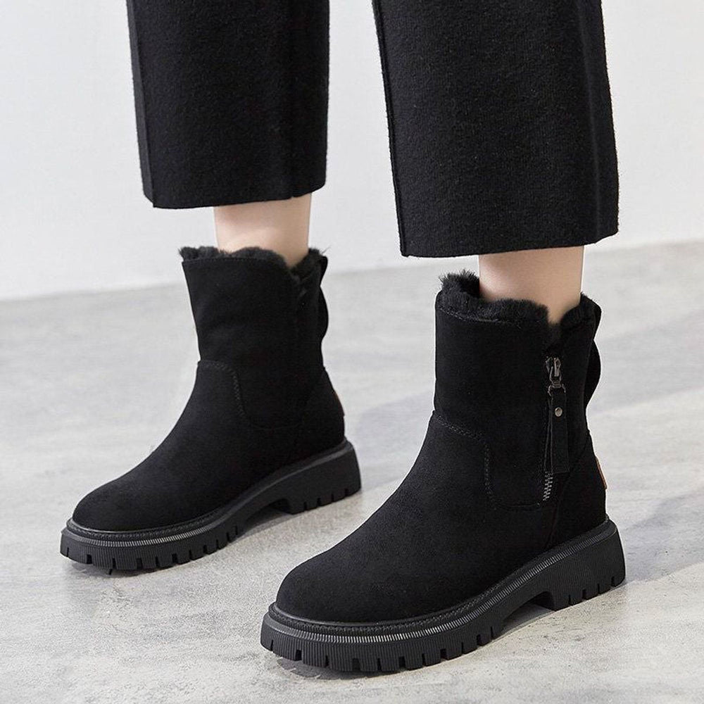 Women's Black Ankle Boots with Orthopedic Arch Support - Cozy Slip-On Booties for Women, Fleece-Lined Winter Comfort 1