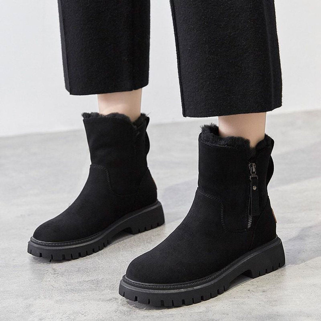 Women's Black Ankle Boots with Orthopedic Arch Support - Cozy Slip-On Booties for Women, Fleece-Lined Winter Comfort 1