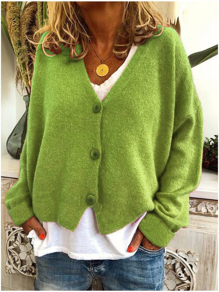 Women's Black Cardigan Sweater, V-Neck Button-Front Relaxed Fit for Effortless Layering and Comfort 3