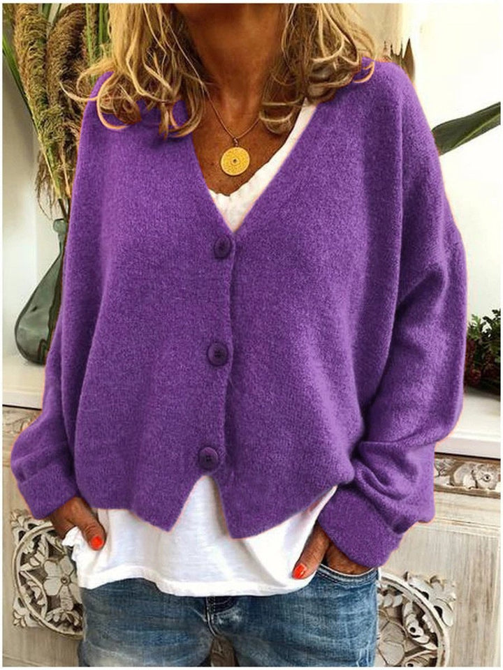 Women's Black Cardigan Sweater, V-Neck Button-Front Relaxed Fit for Effortless Layering and Comfort 4
