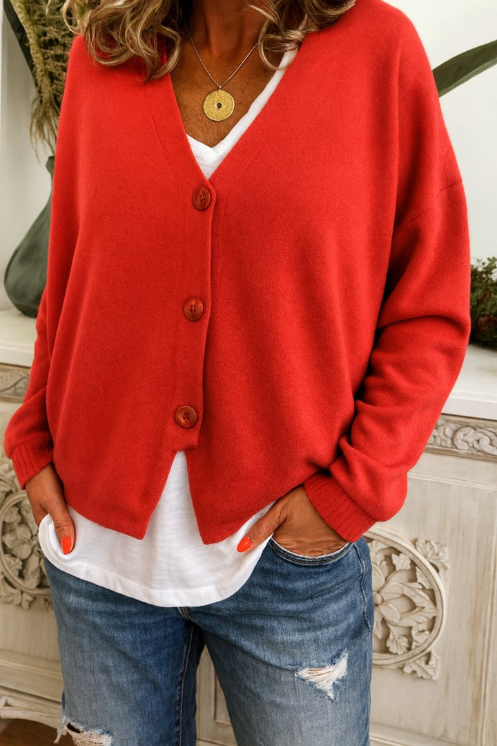 Women's Black Cardigan Sweater, V-Neck Button-Front Relaxed Fit for Effortless Layering and Comfort 5