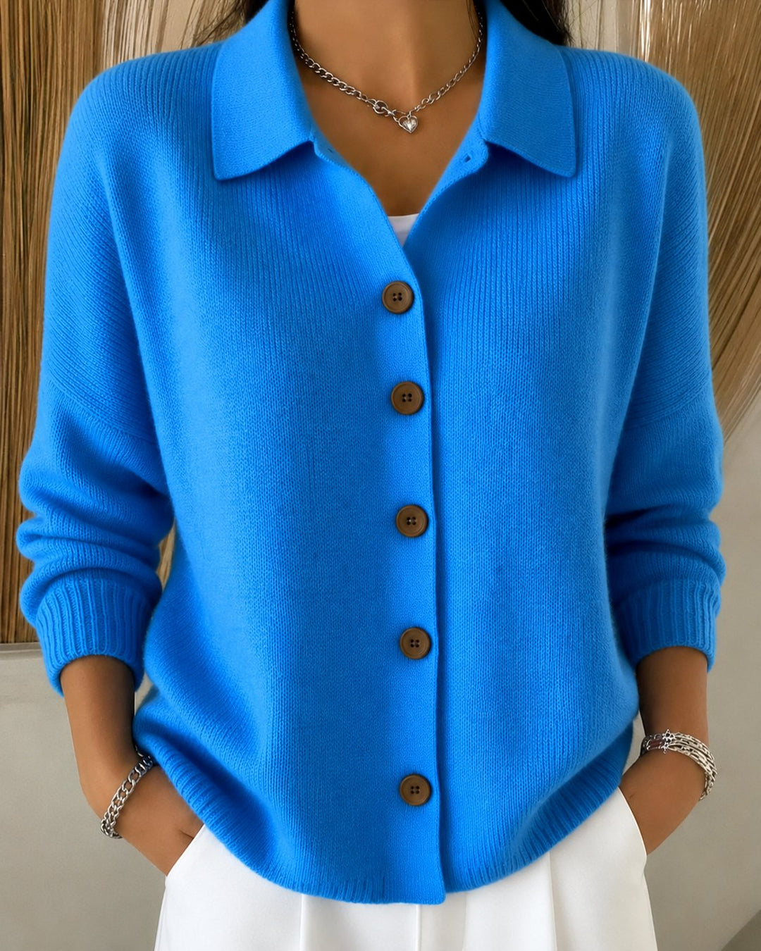 Women's Black Cardigan Sweater with Button-Up Collar for Effortless Layering and Versatile Style 0