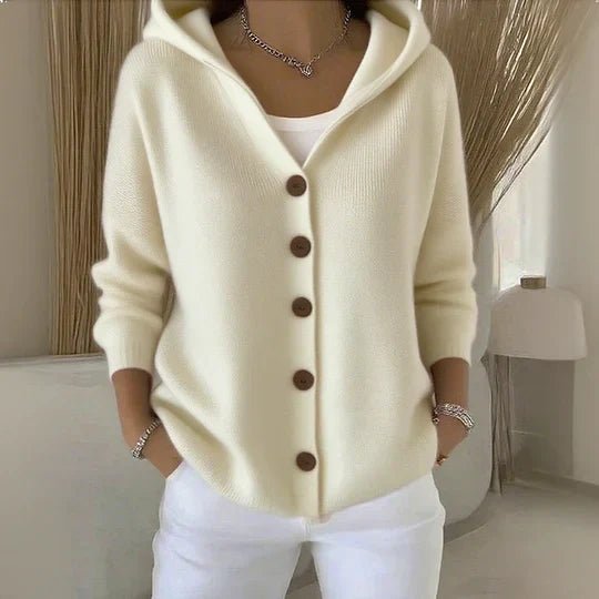 Women's Black Cardigan Sweater with Hood - Relaxed Fit Button-Front Knit Cardigan for Casual Layering 1
