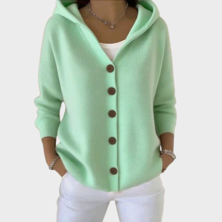 Women's Black Cardigan Sweater with Hood - Relaxed Fit Button-Front Knit Cardigan for Casual Layering 2