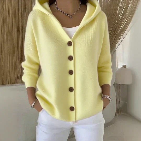 Women's Black Cardigan Sweater with Hood - Relaxed Fit Button-Front Knit Cardigan for Casual Layering 3
