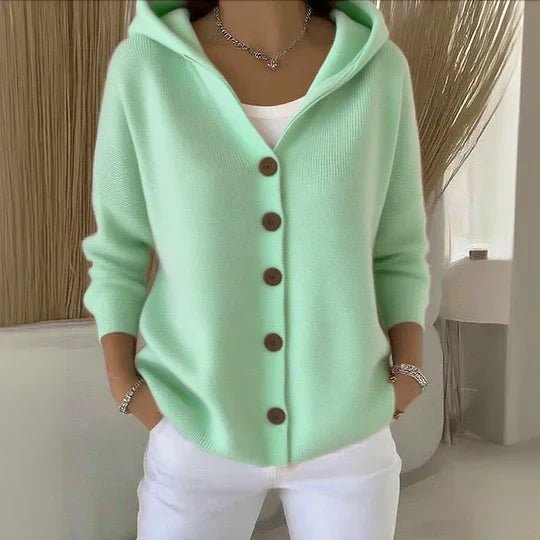 Women's Black Cardigan Sweater with Hood - Relaxed Fit Button-Front Knit Cardigan for Casual Layering 8
