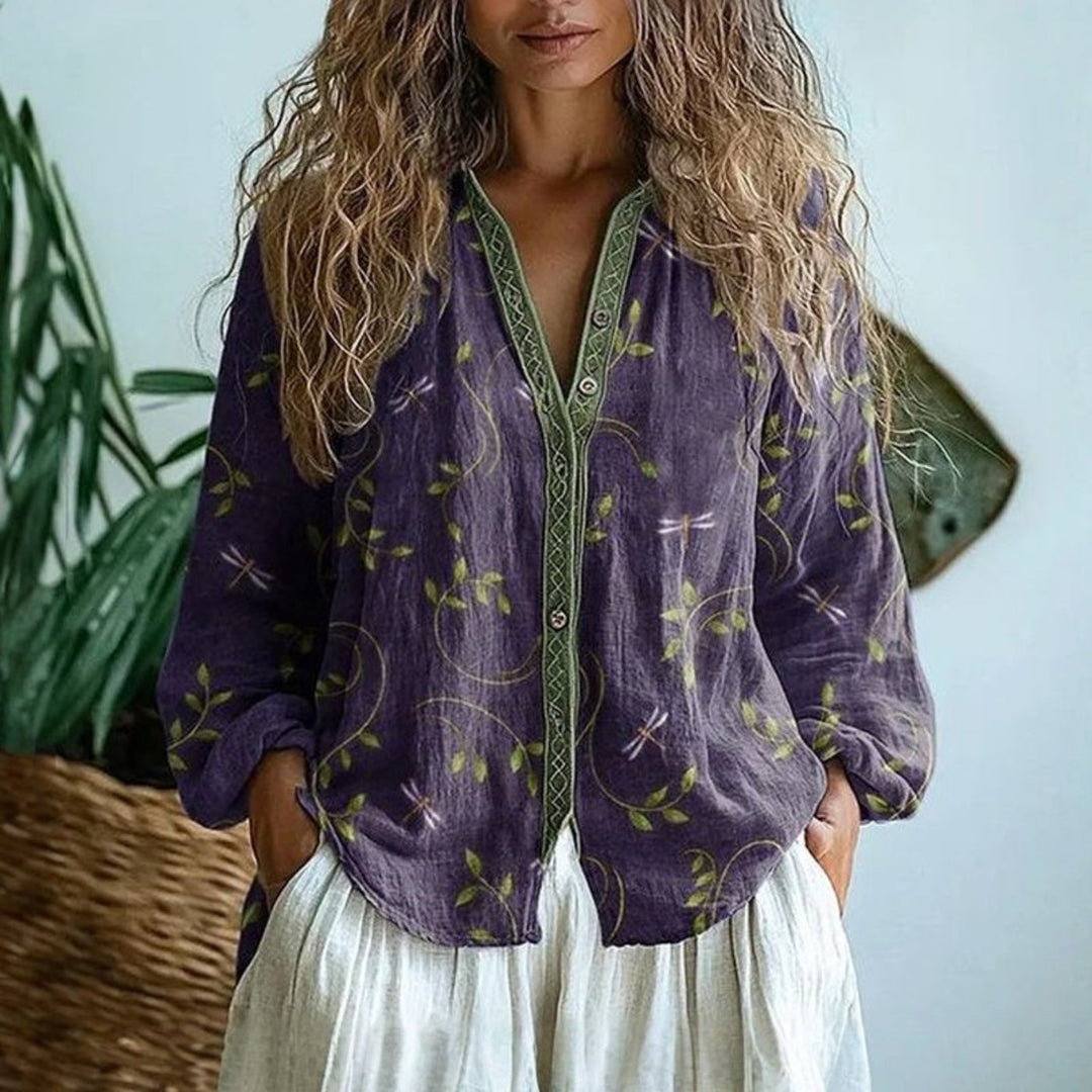 Women's Blouse Long Sleeve V-Neck Boho Cardigan Summer Tops for Women, Relaxed Fit Fashion Top 0