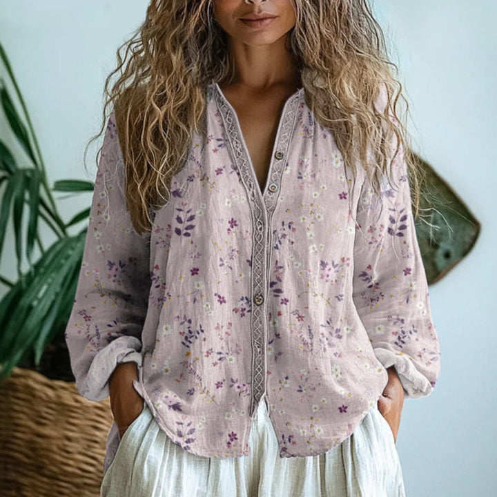 Women's Blouse Long Sleeve V-Neck Boho Cardigan Summer Tops for Women, Relaxed Fit Fashion Top 1