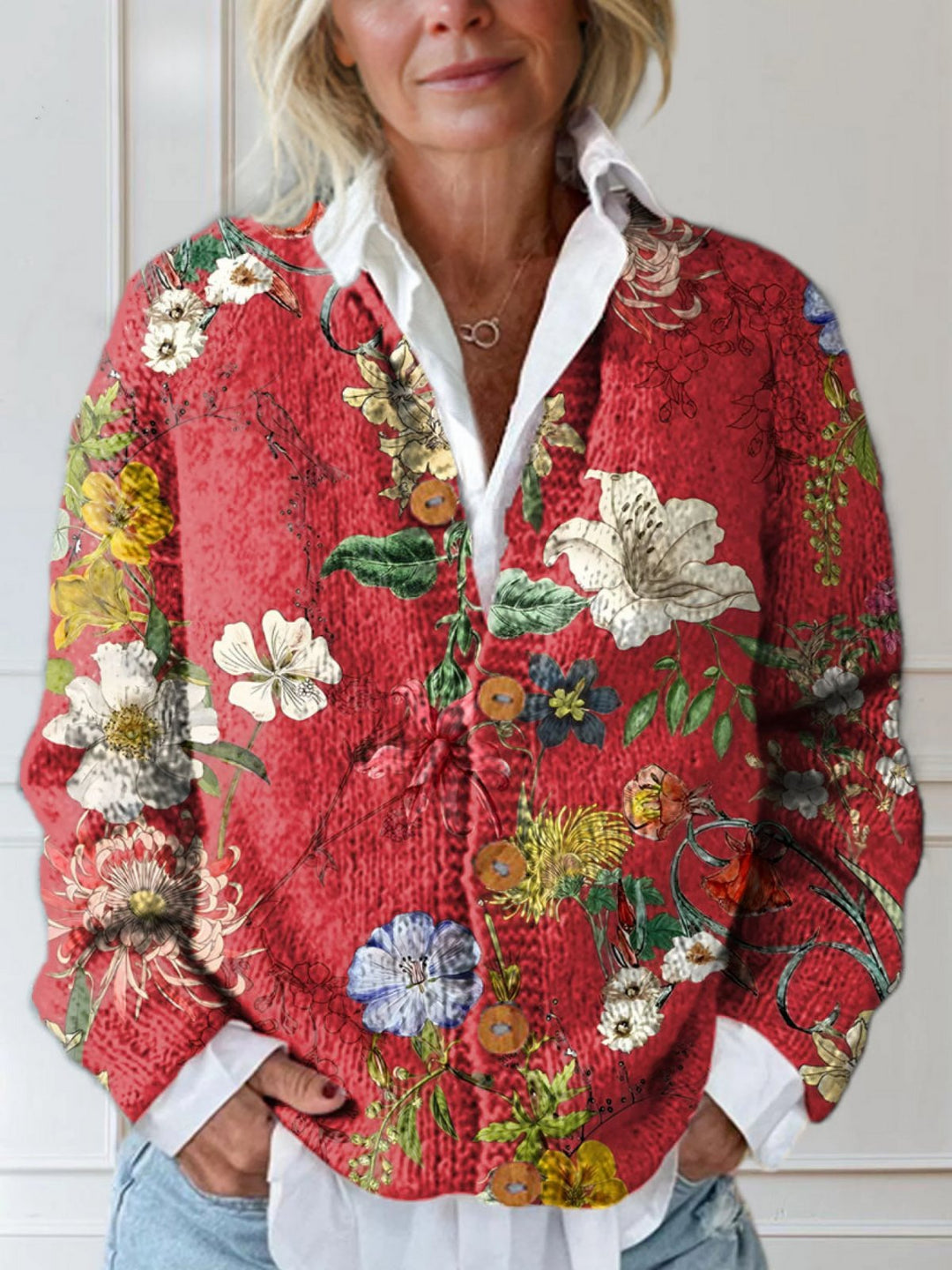 Women's Cardigan Floral Button-Front Quilted Sweater Vintage Style Relaxed Fit for Effortless Layering 0