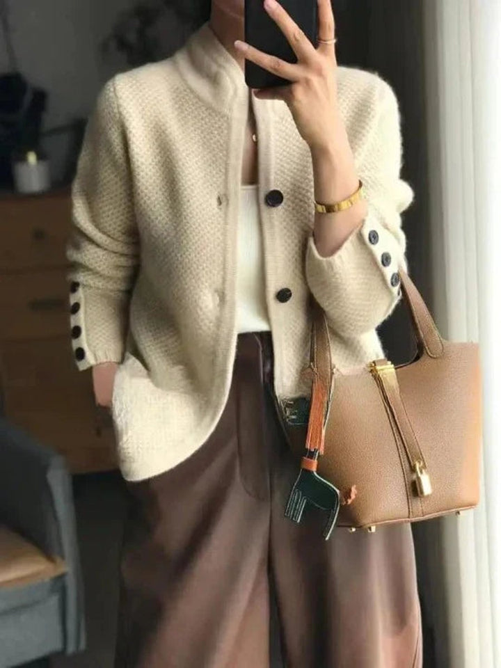 Women's Cardigan Sweater, Button-Front Knit Cardigan with Elegant Contrast Buttons, Perfect for Layering 0