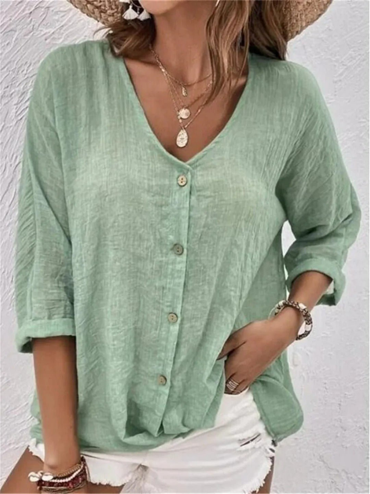 Women's Casual V-Neck Button-Front Top for Effortless Summer Style 0
