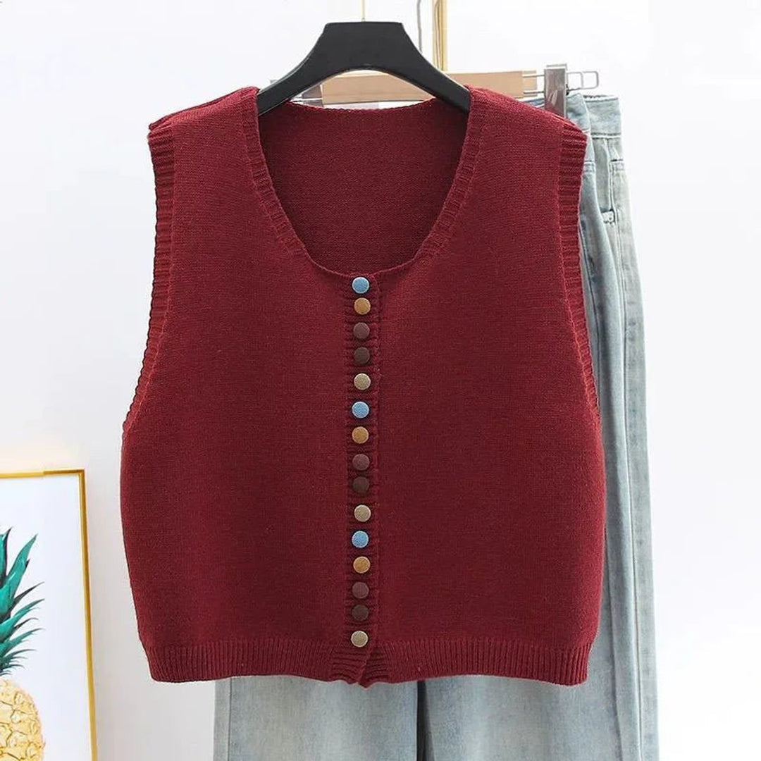 Women's Colorful Button Sleeveless Knit Sweater Vest for Layering 0