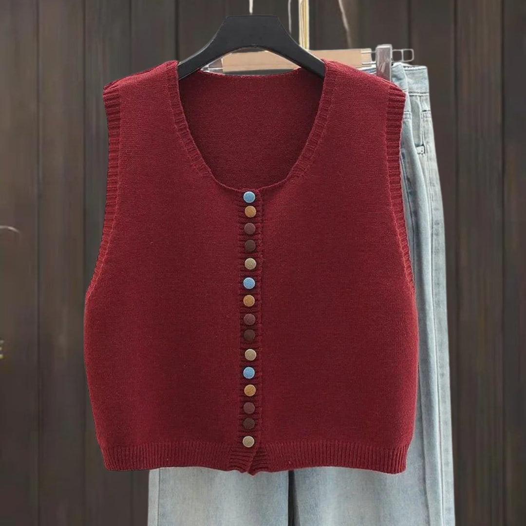 Women's Colorful Button Sleeveless Knit Sweater Vest for Layering 1