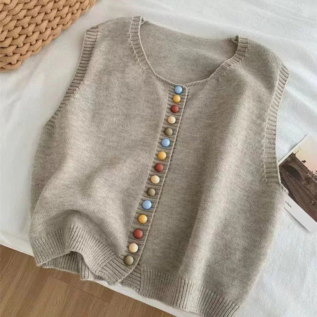 Women's Colorful Button Sleeveless Knit Sweater Vest for Layering 3