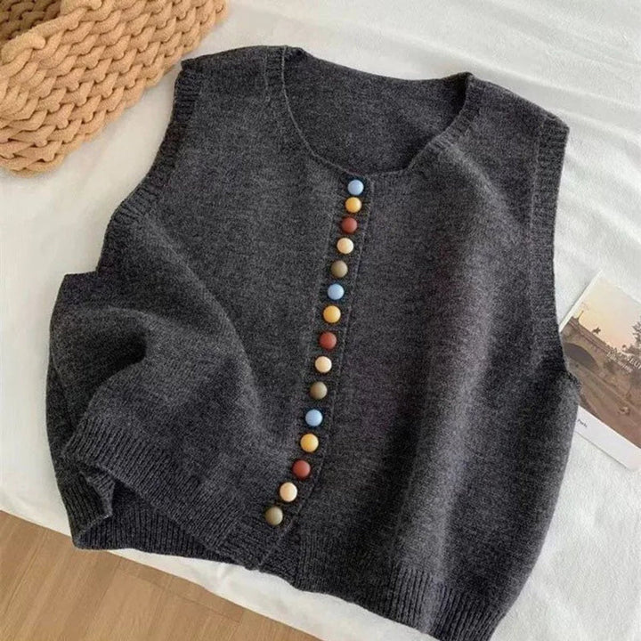 Women's Colorful Button Sleeveless Knit Sweater Vest for Layering 4