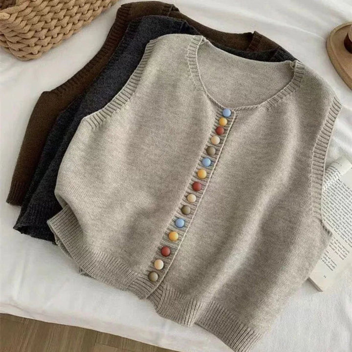 Women's Colorful Button Sleeveless Knit Sweater Vest for Layering 5