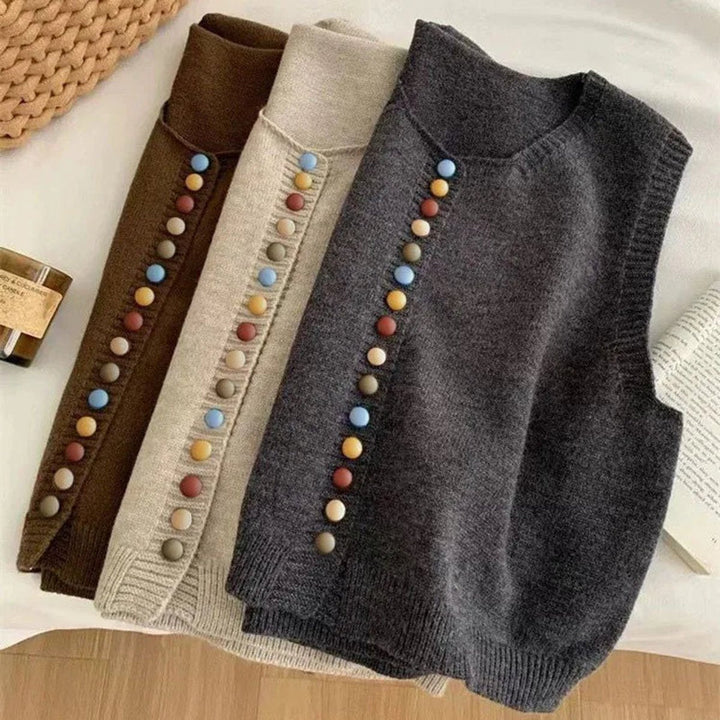 Women's Colorful Button Sleeveless Knit Sweater Vest for Layering 6