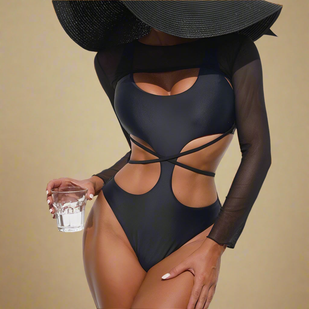 Women's Cutout One Piece Swimsuit with Waist Tie - Stylish Bathing Suit for Summer Swimwear 0