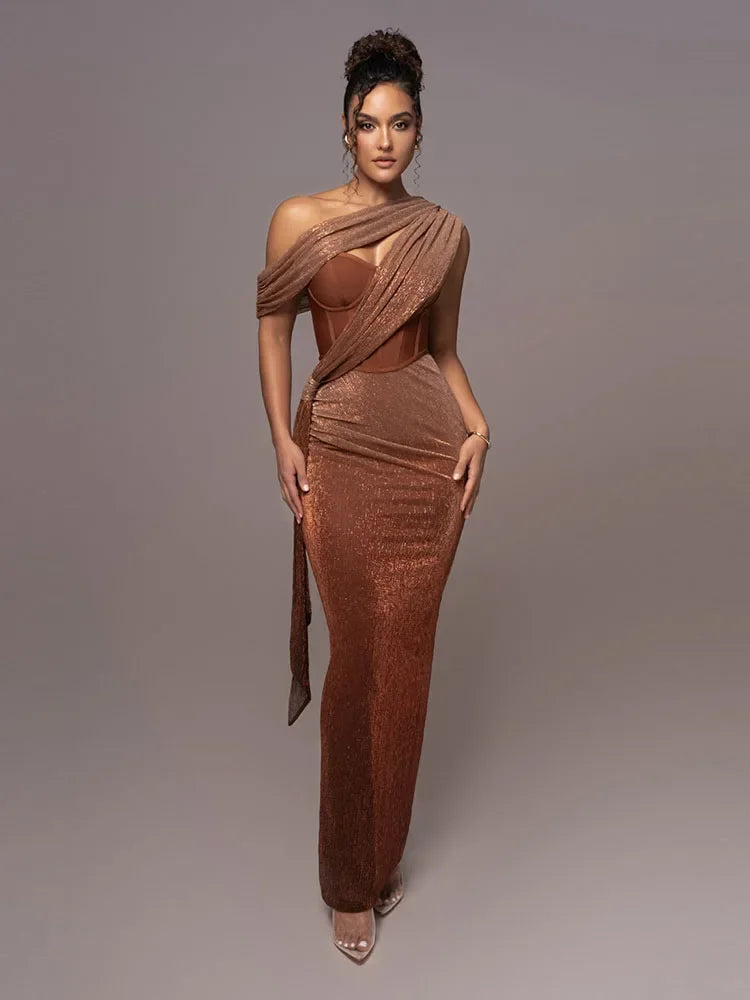 Women's Elegant One-Shoulder Maxi Dress for Evening Events 0
