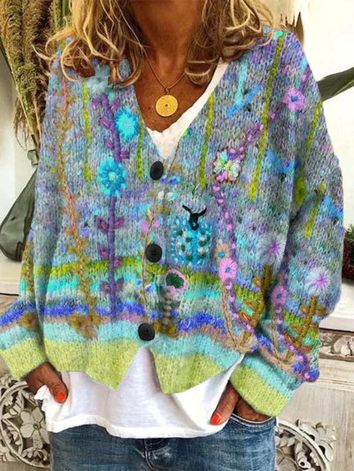 Women's Floral Embroidered Cardigan Sweater - Relaxed Fit Button-Front Knit for Effortless Layering 3