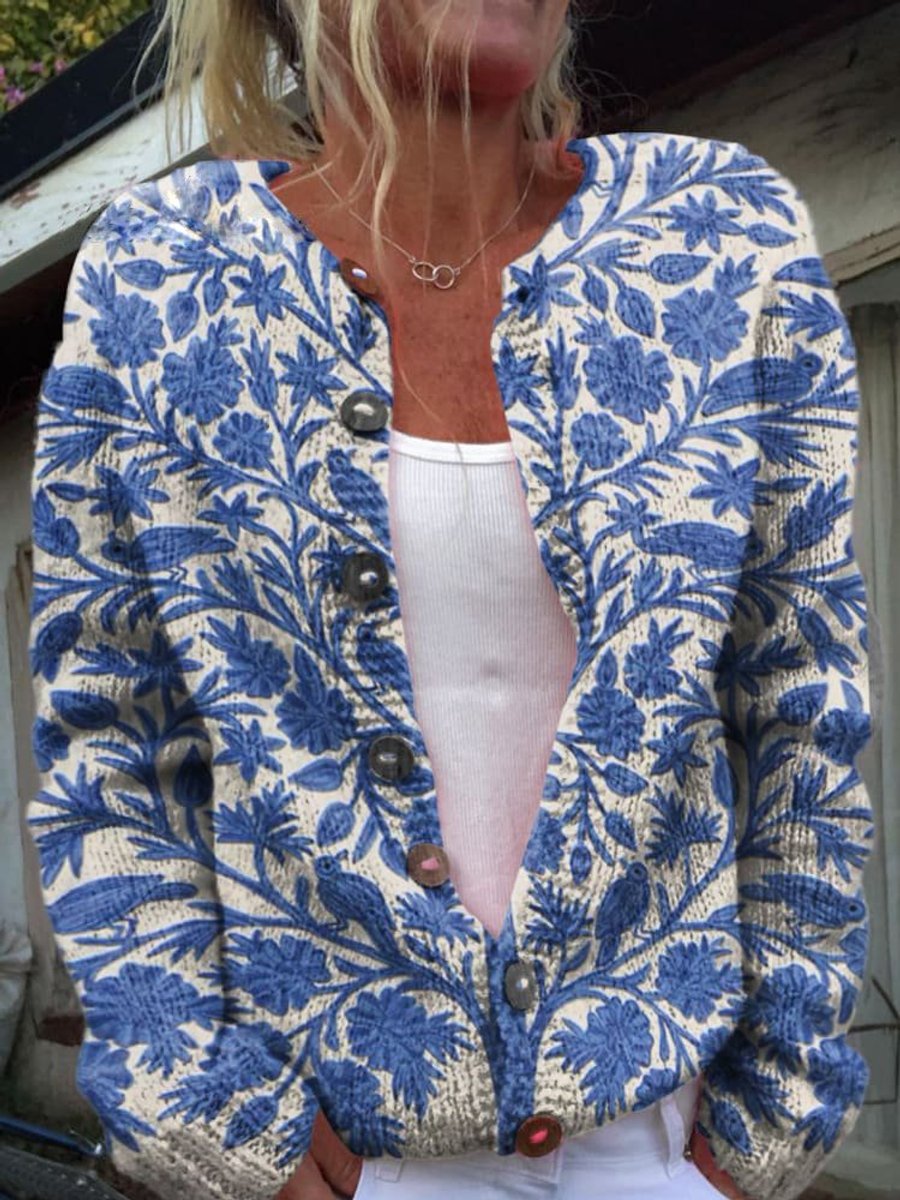 Women's Floral Embroidered Cardigan Sweater - Relaxed Fit Button-Front Long Cardigan for Versatile Layering 0