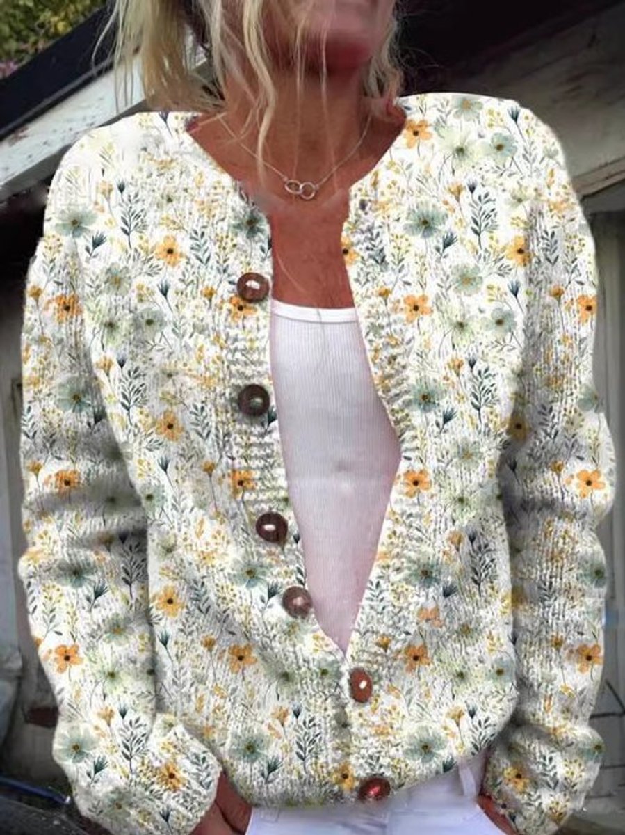 Women's Floral Embroidered Cardigan Sweater - Relaxed Fit Button-Front Long Cardigan for Versatile Layering 1