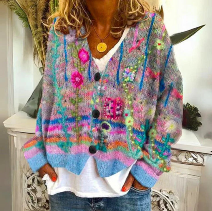 Women's Floral Knit Button-Front Cardigan Sweater Lightweight Layering Piece 0